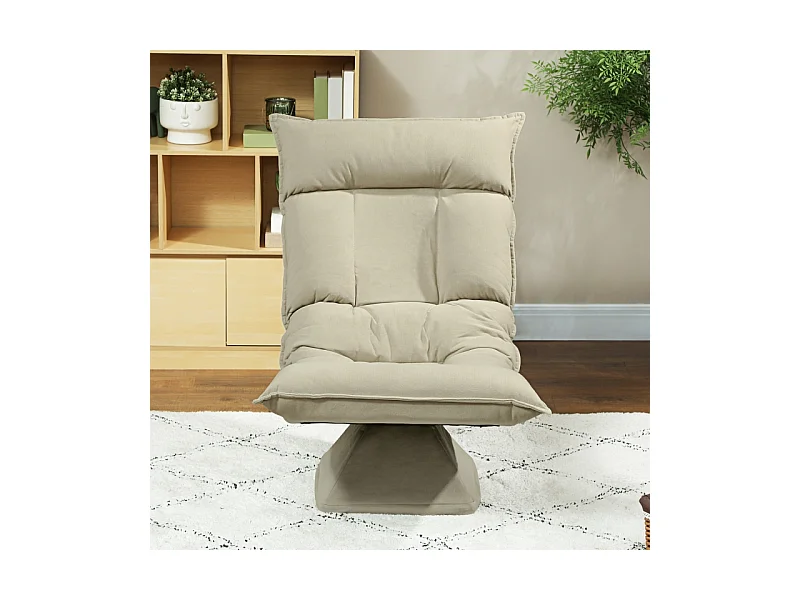 Silla de suelo beige con respaldo regulable en 5 posiciones, giratoria, versátil y cómoda.