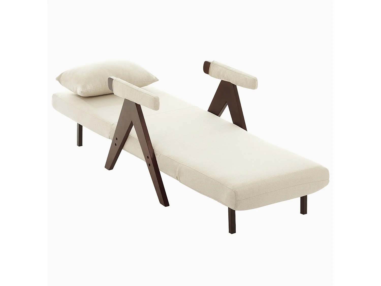 Poltrona convertível 3 em 1 com apoio lombar e encosto regulável em 6 posições, bege + madeira escura