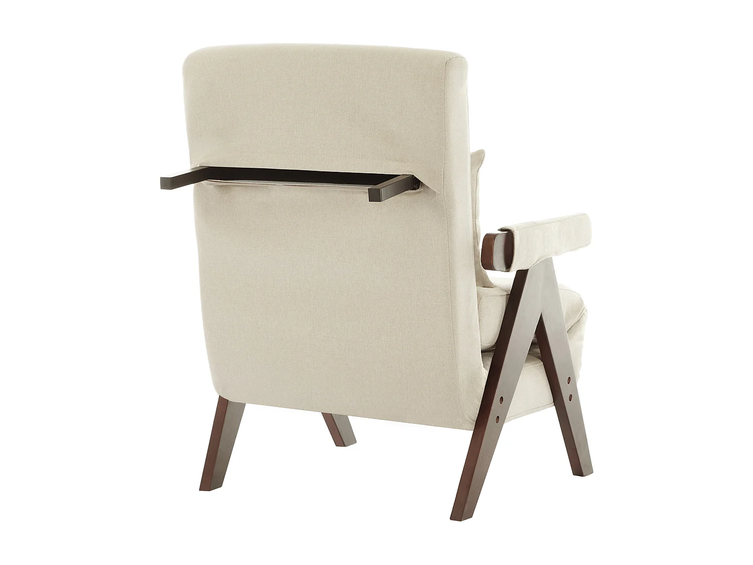 Poltrona convertível 3 em 1 com apoio lombar e encosto regulável em 6 posições, bege + madeira escura