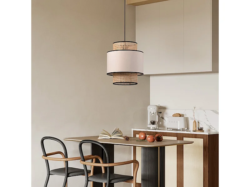 Lustre cylindrique en rotin et lin d30 cm x h40 cm