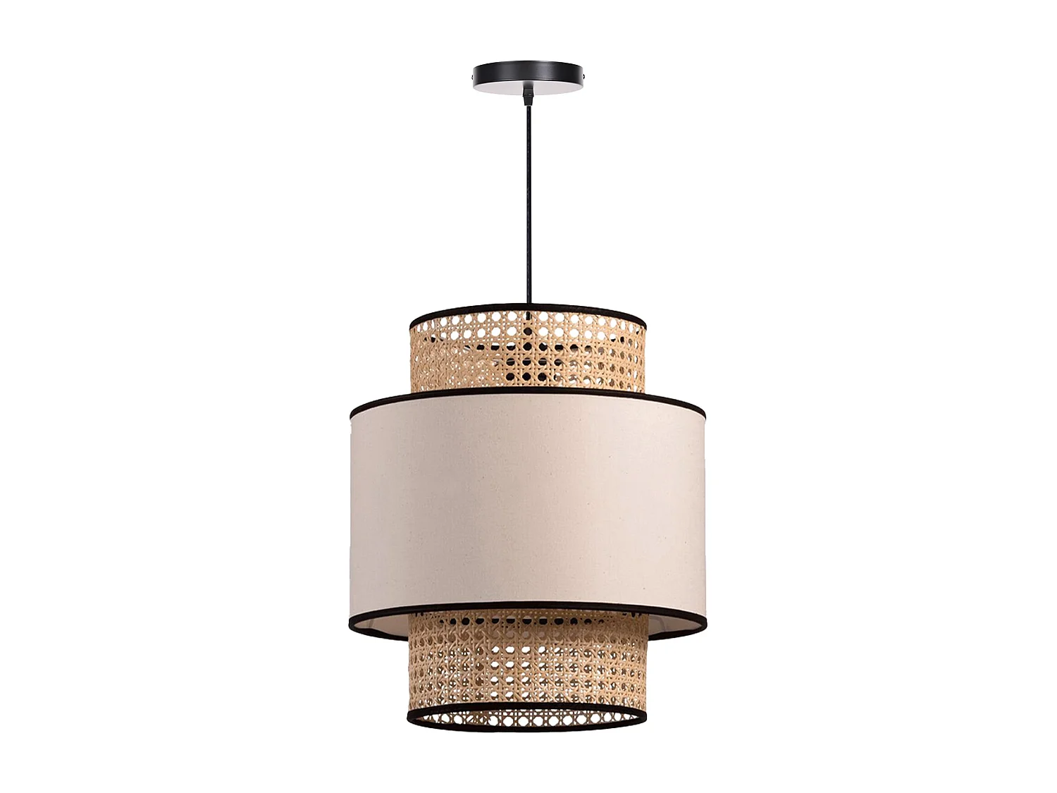 Lustre cylindrique en rotin et lin d30 cm x h40 cm