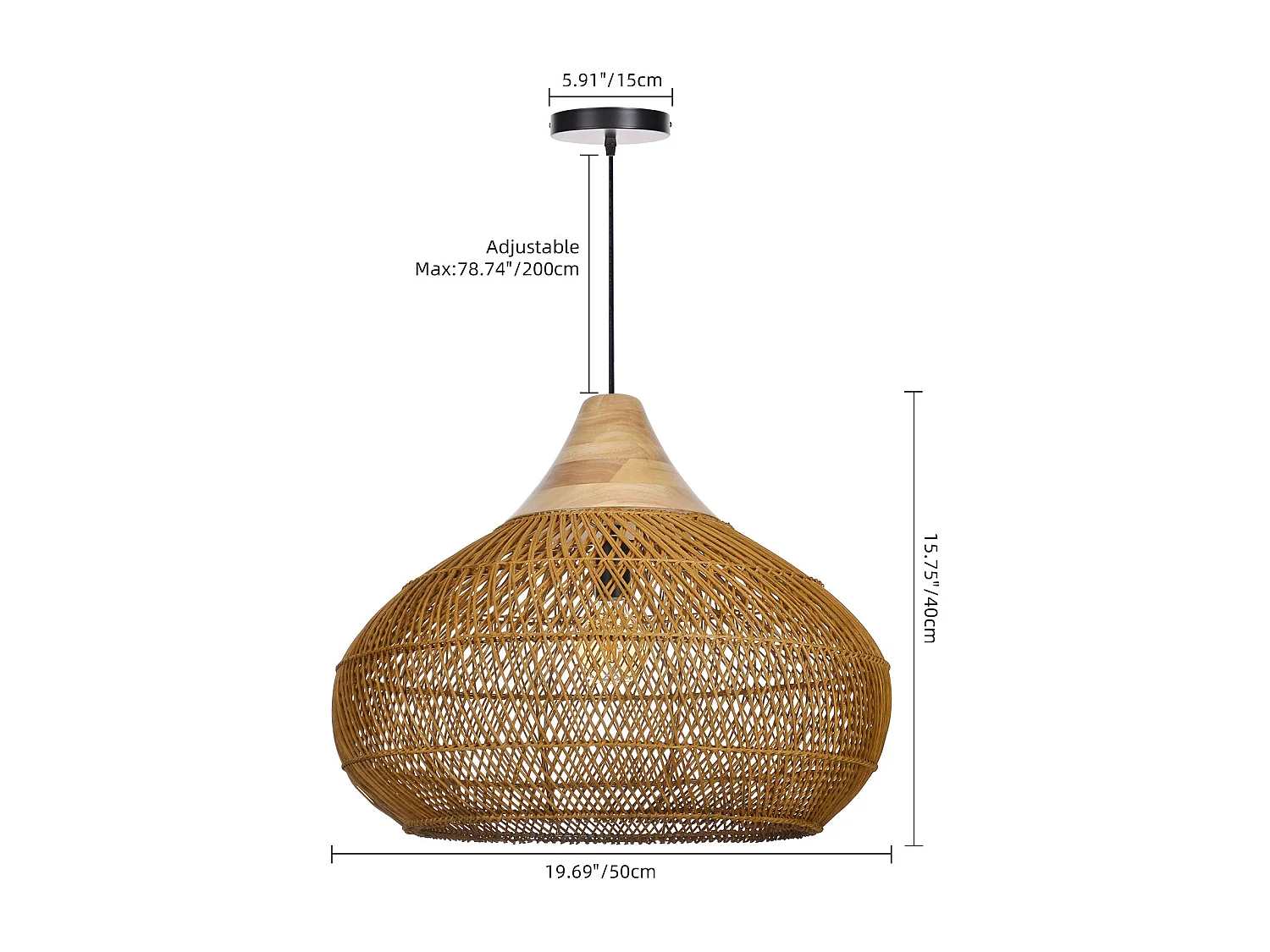 Suspension en rotin géométrique d40 cm x h32 cm