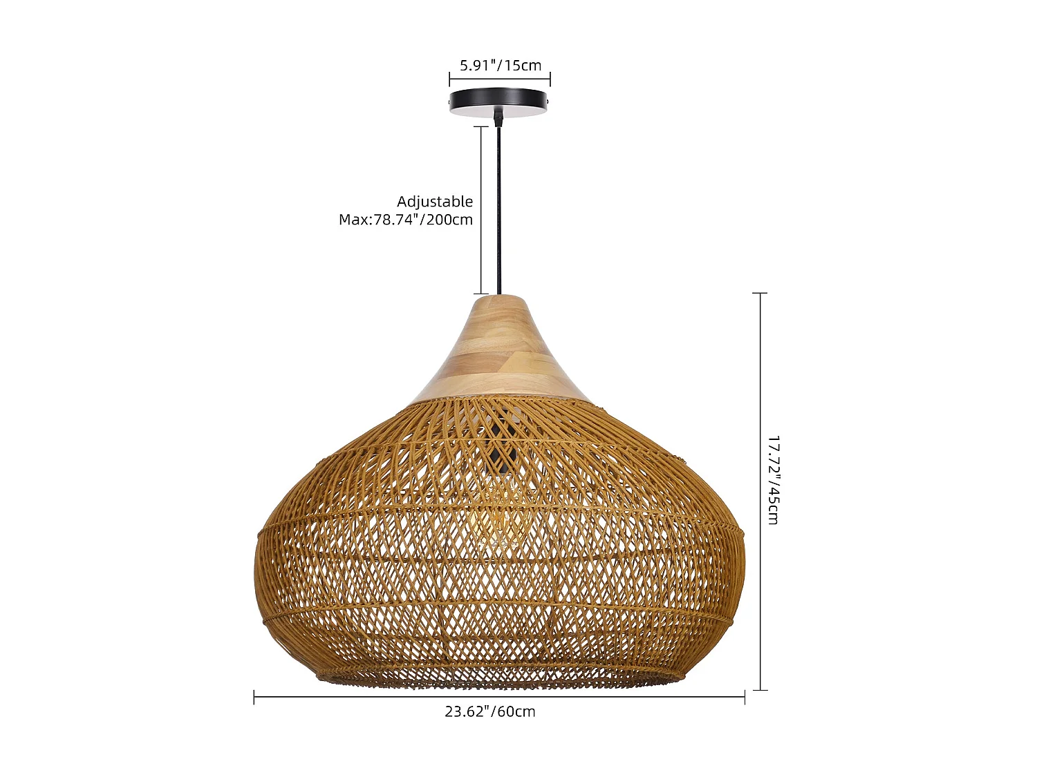 Suspension en rotin géométrique d40 cm x h32 cm