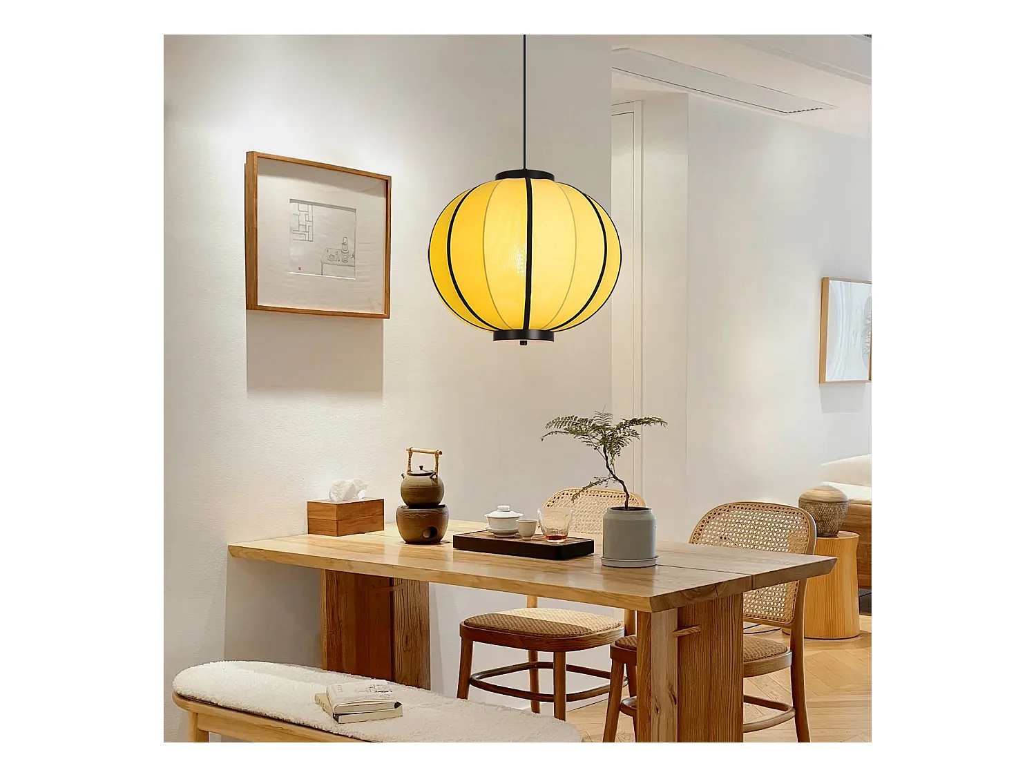 Lampe suspendue en rotin fabriquée à la main d40 cm x h30 cm