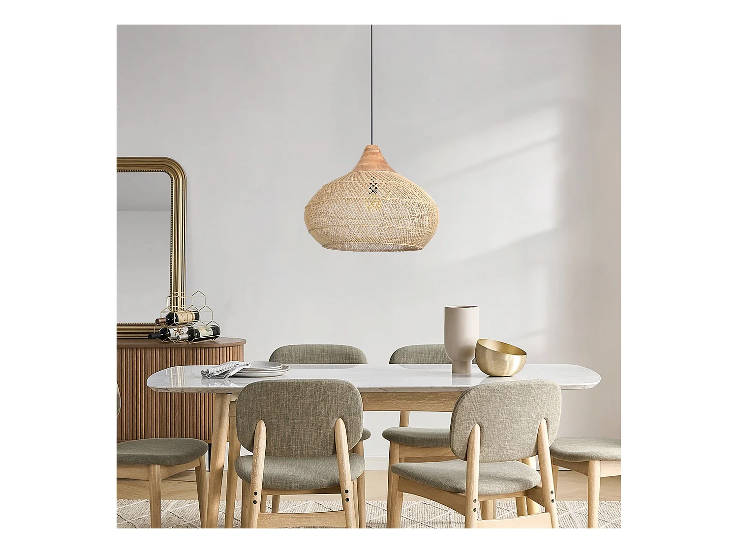 Suspension en rotin géométrique d60 cm x h45 cm