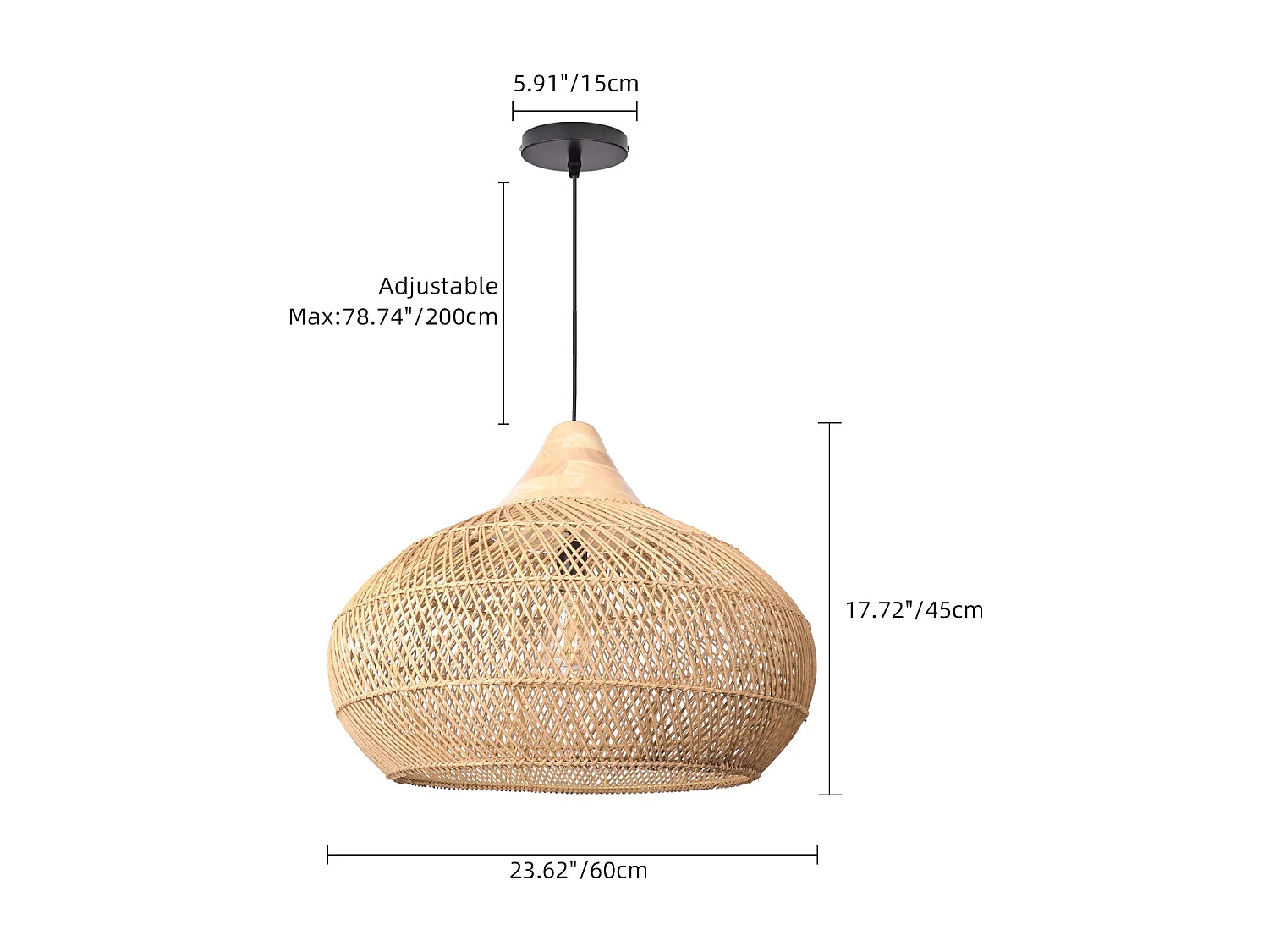 Suspension en rotin géométrique d60 cm x h45 cm