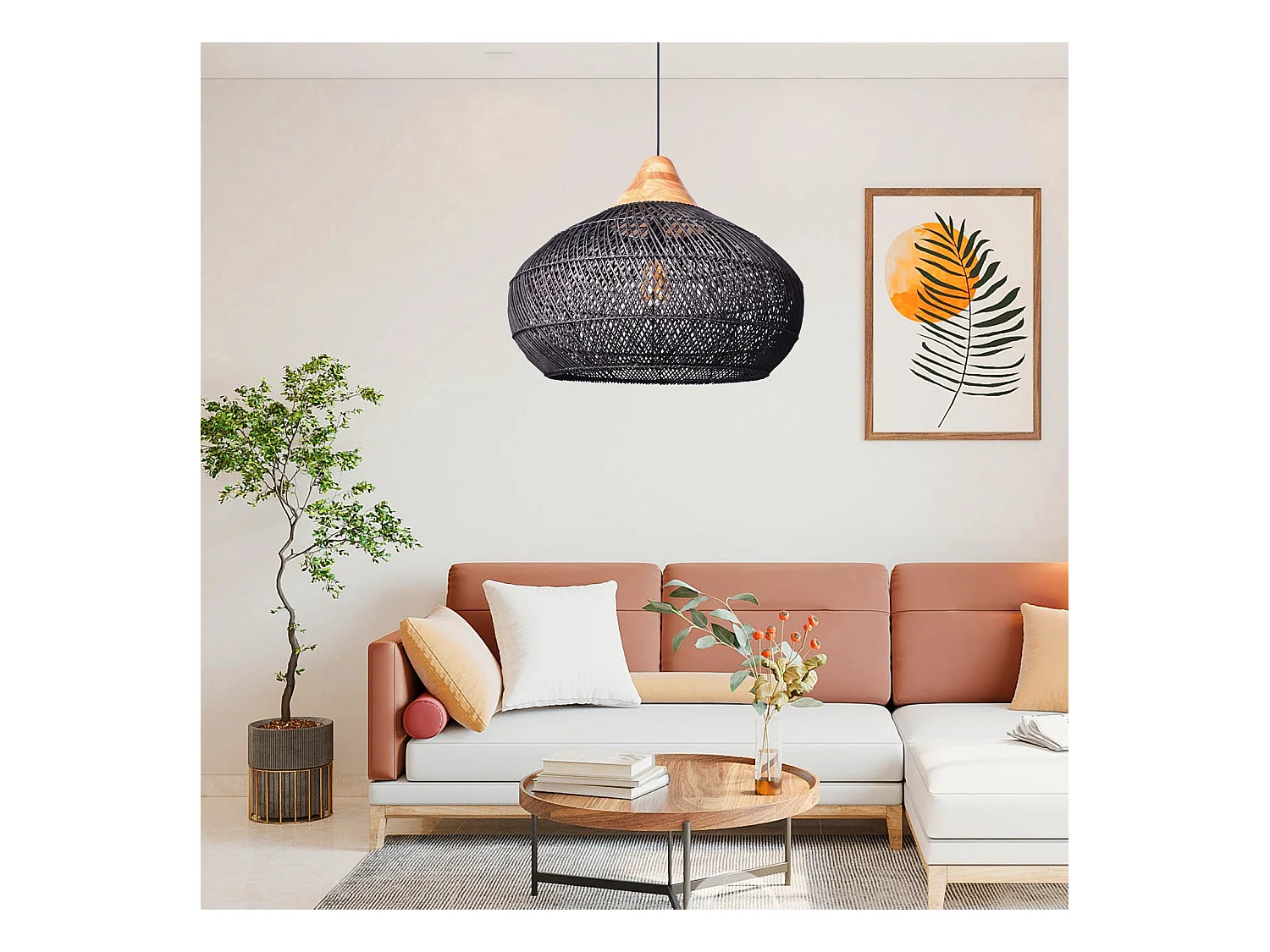 Suspension en rotin géométrique d60 cm x h45 cm