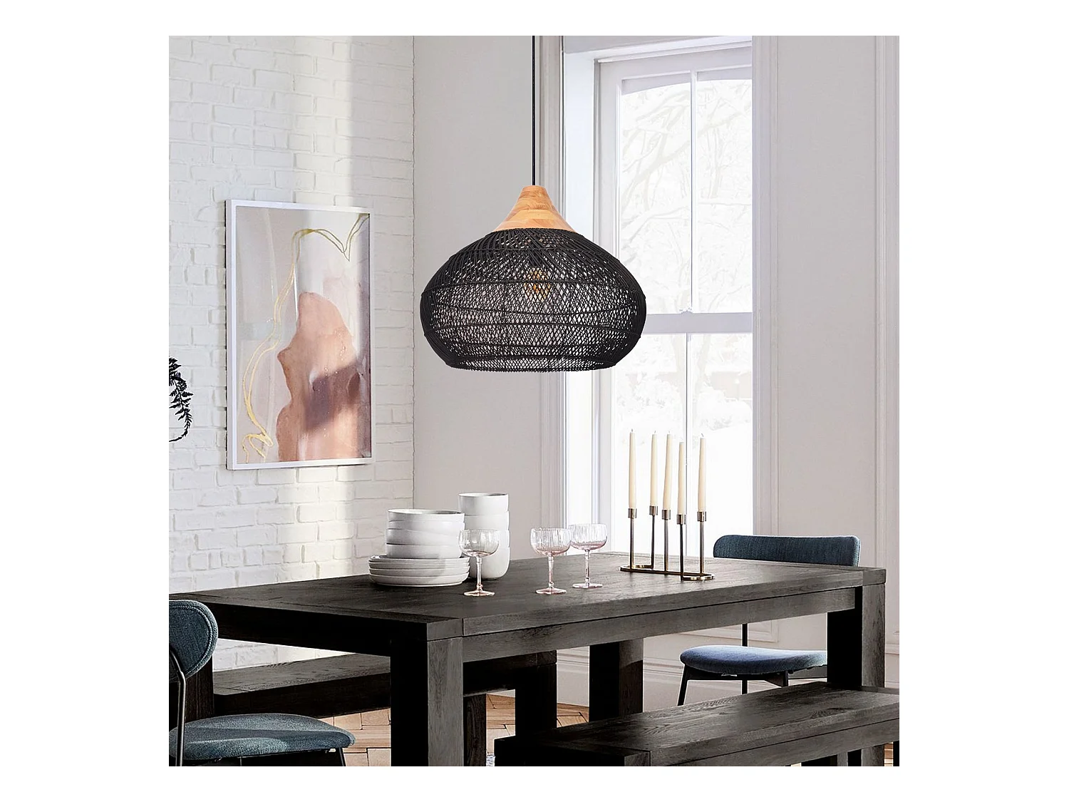 Suspension en rotin géométrique d60 cm x h45 cm