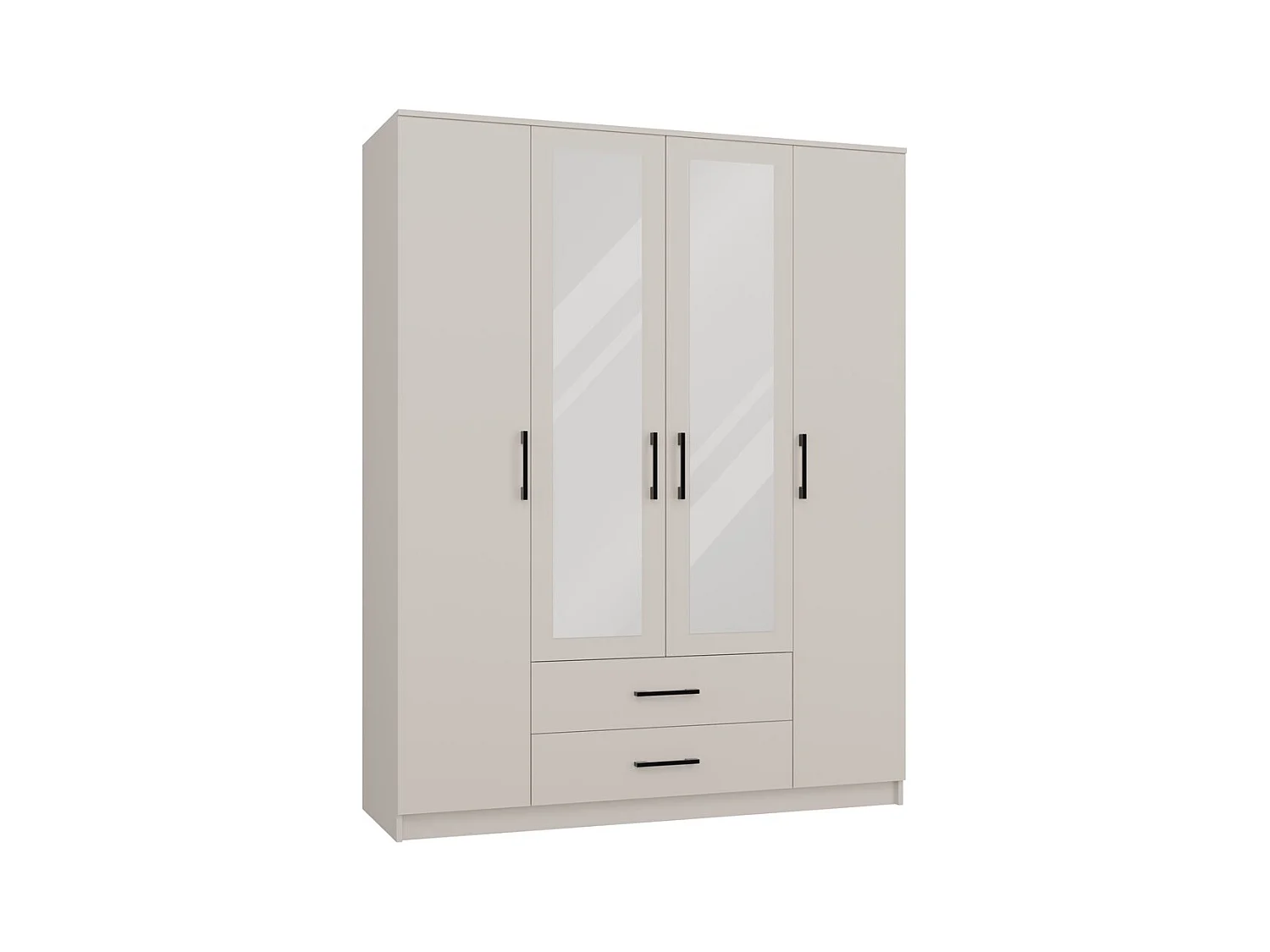 ROMA - Grande armoire de chambre 4 portes avec 2 miroirs - 160x52x205 cm - 2 tiroirs - Armoire avec penderie