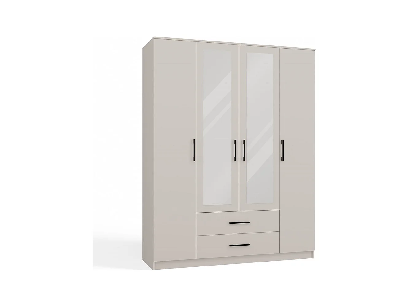ROMA - Grande armoire de chambre 4 portes avec 2 miroirs - 160x52x205 cm - 2 tiroirs - Armoire avec penderie