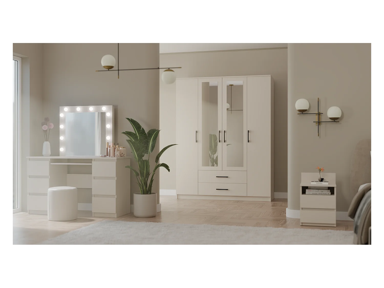 Szafa ROMANA 160 |  Kaszmir | 160x52x205 cm | Lustro 2 Szuflady 4 Drzwi