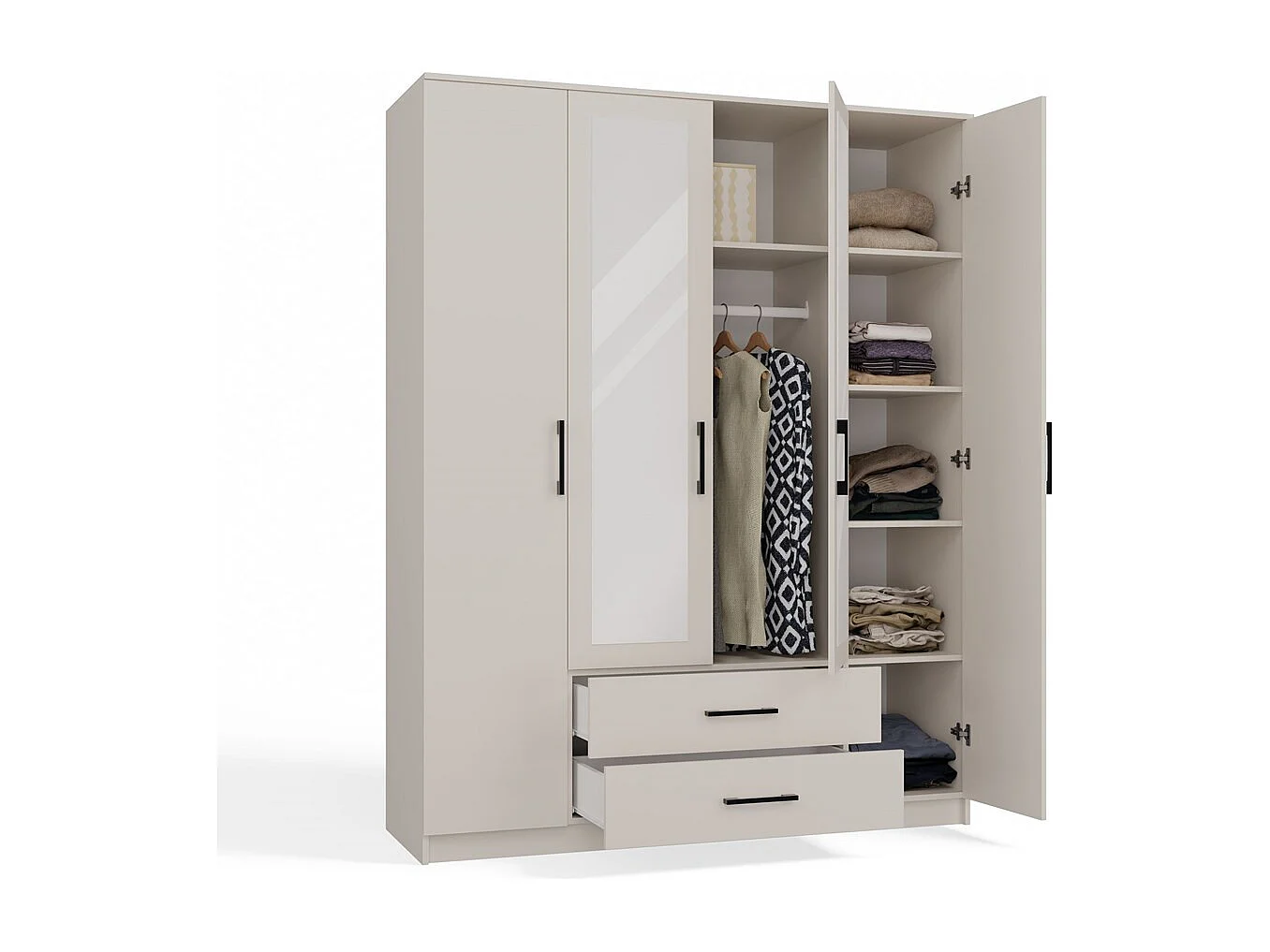 Szafa ROMANA 160 |  Kaszmir | 160x52x205 cm | Lustro 2 Szuflady 4 Drzwi