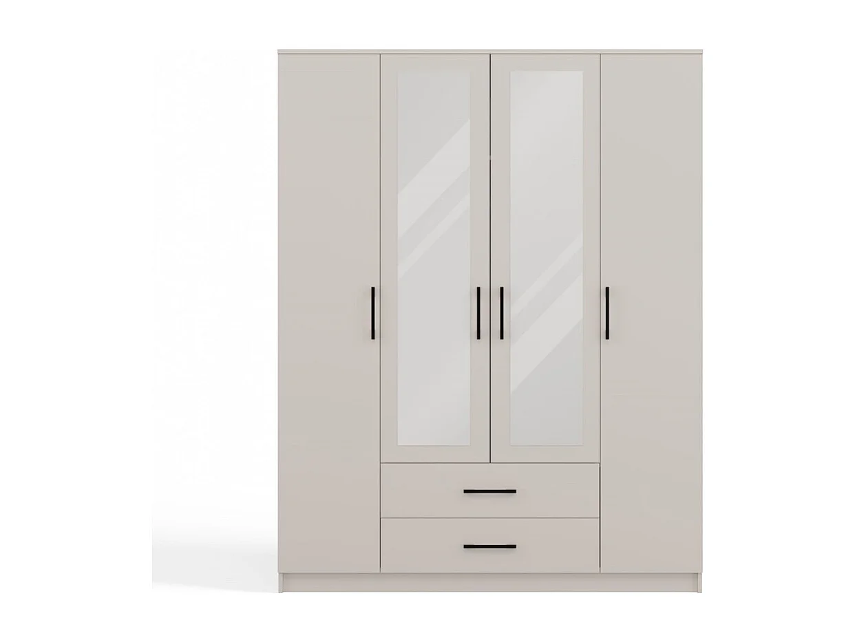 ROMA - Armario de 160 cm con espejo y 2 cajones – Beige cachemira
