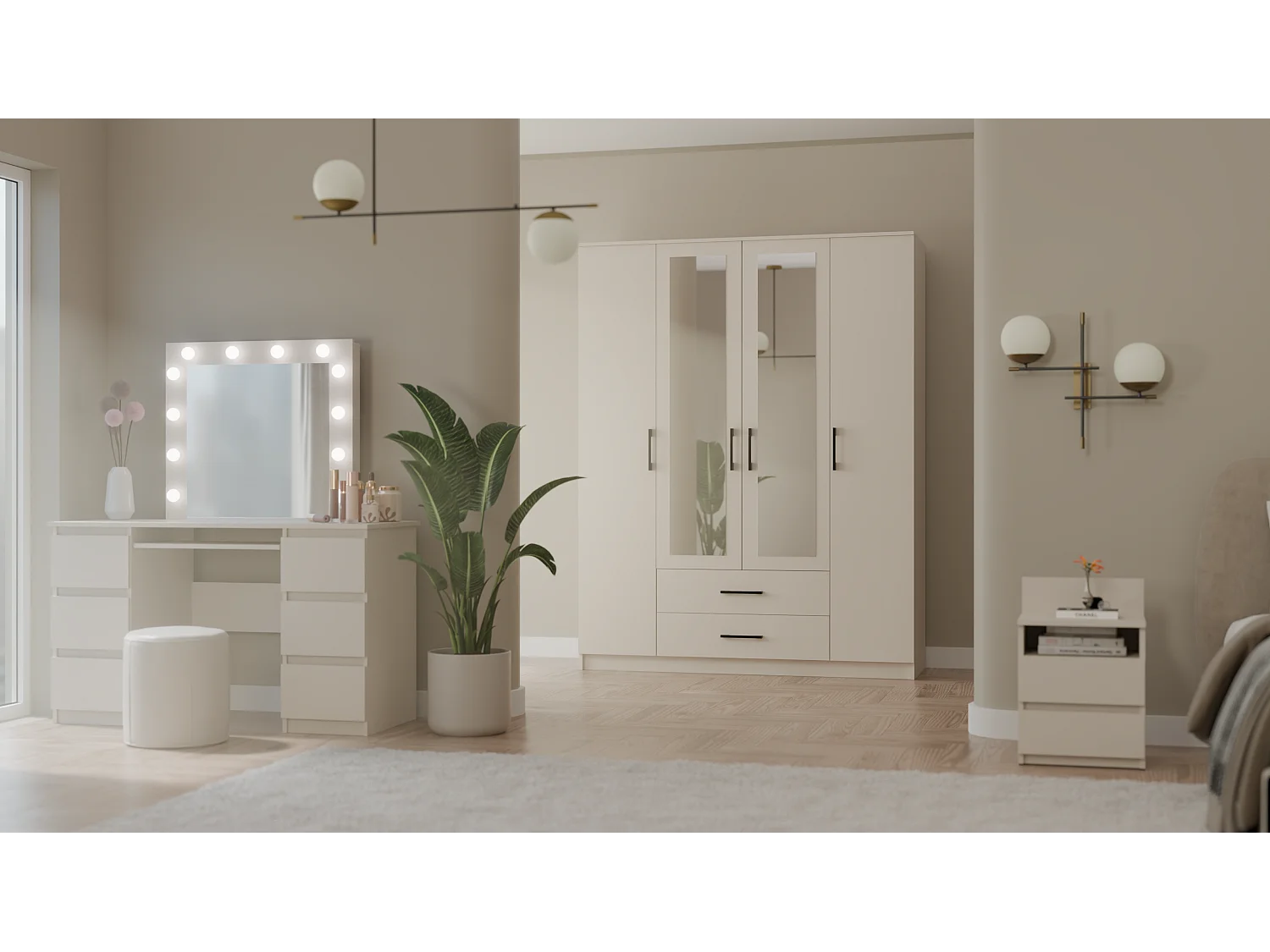 Szafa ROMANA 160 |  Kaszmir | 160x54x205 cm | Lustro 2 Szuflady 4 Drzwi