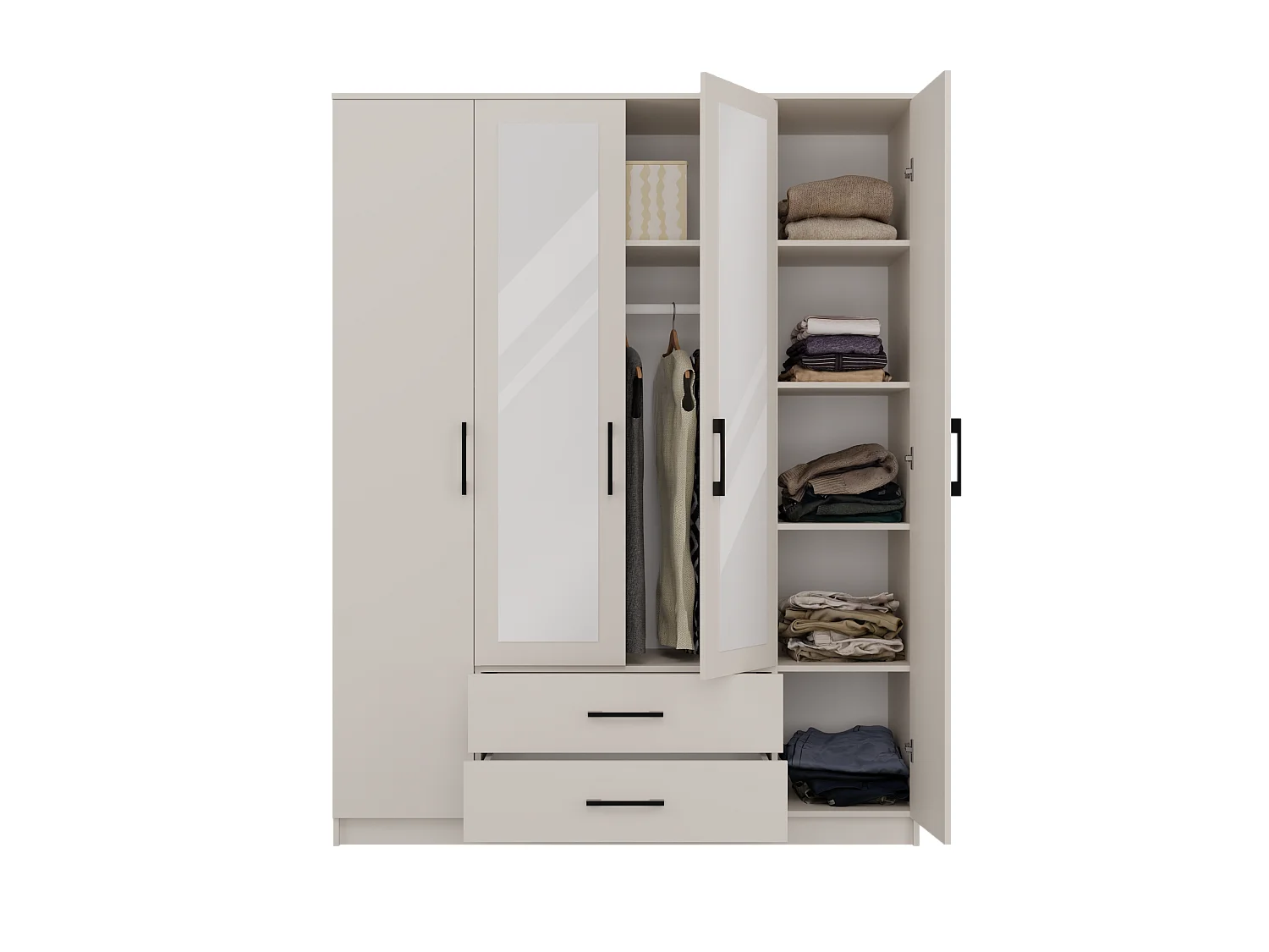 Szafa ROMANA 160 |  Kaszmir | 160x54x205 cm | Lustro 2 Szuflady 4 Drzwi