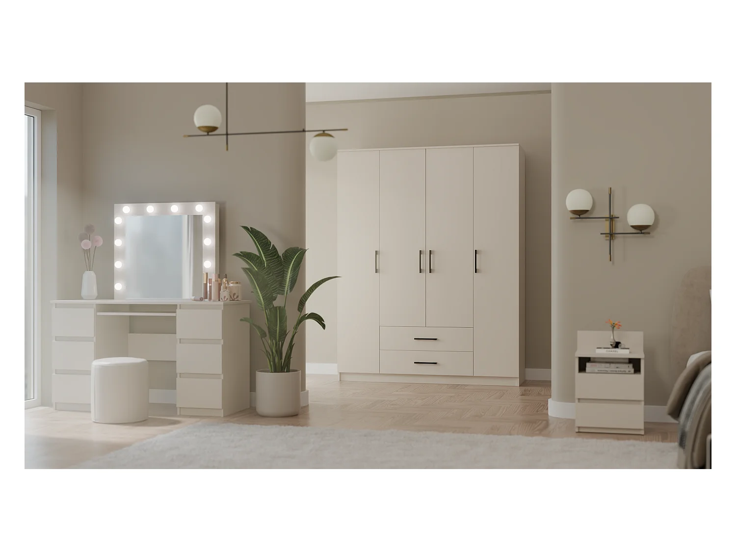 ROMA - Armadio grande camera da letto a 4 ante - 160x52x205 cm - 2 cassetti - Armadio con vano appendiabiti