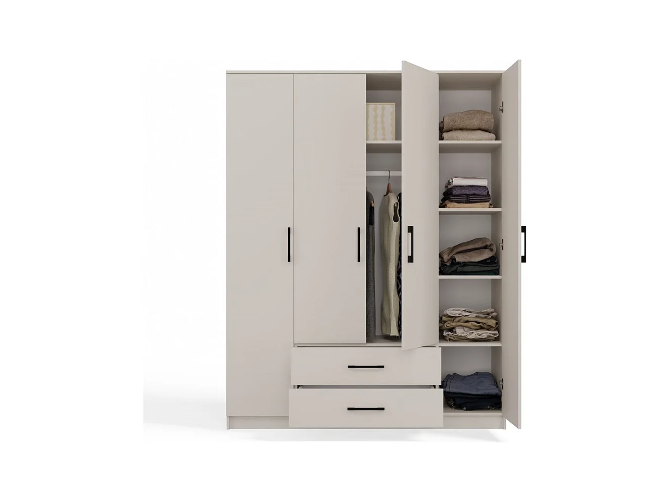 ROMA - Armadio grande camera da letto a 4 ante - 160x52x205 cm - 2 cassetti - Armadio con vano appendiabiti