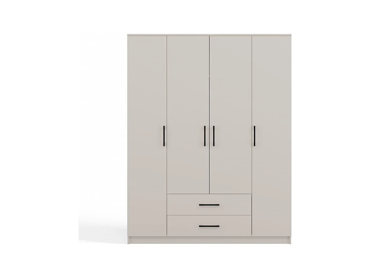 ROMA - Armadio grande camera da letto a 4 ante - 160x52x205 cm - 2 cassetti - Armadio con vano appendiabiti