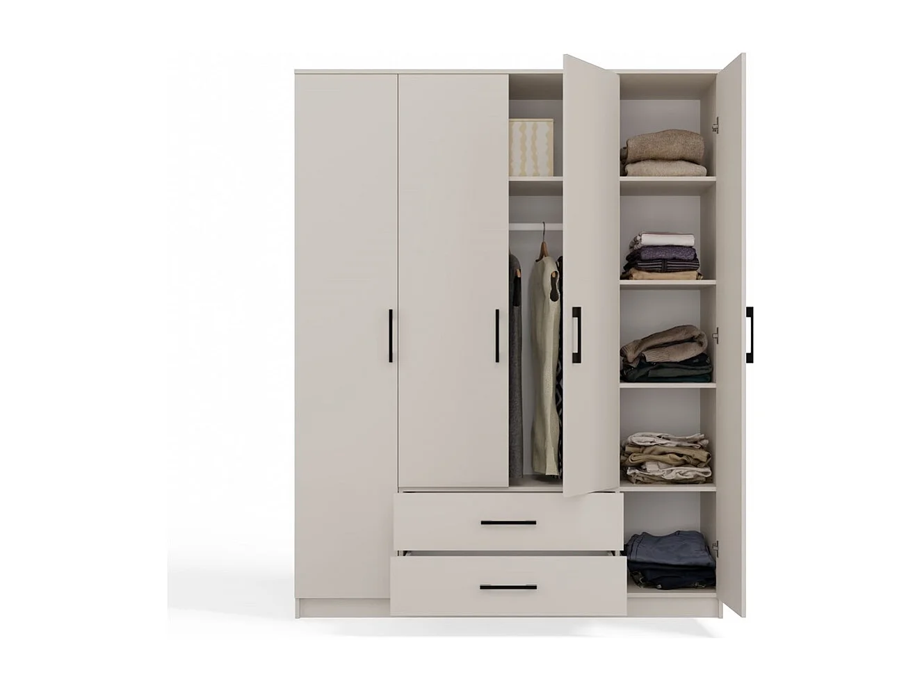 ROMA - Grande armoire de chambre 4 portes - 160x52x205 cm - 2 tiroirs - Armoire avec penderie