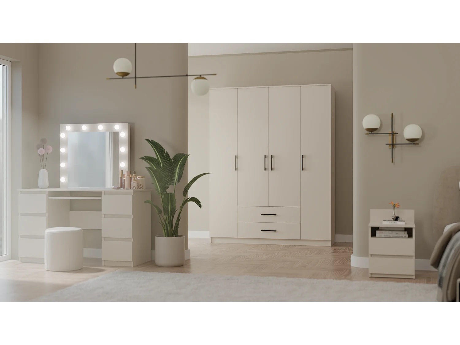 ROMA - Armadio grande camera da letto a 4 ante - 160x52x205 cm - 2 cassetti - Armadio con vano appendiabiti