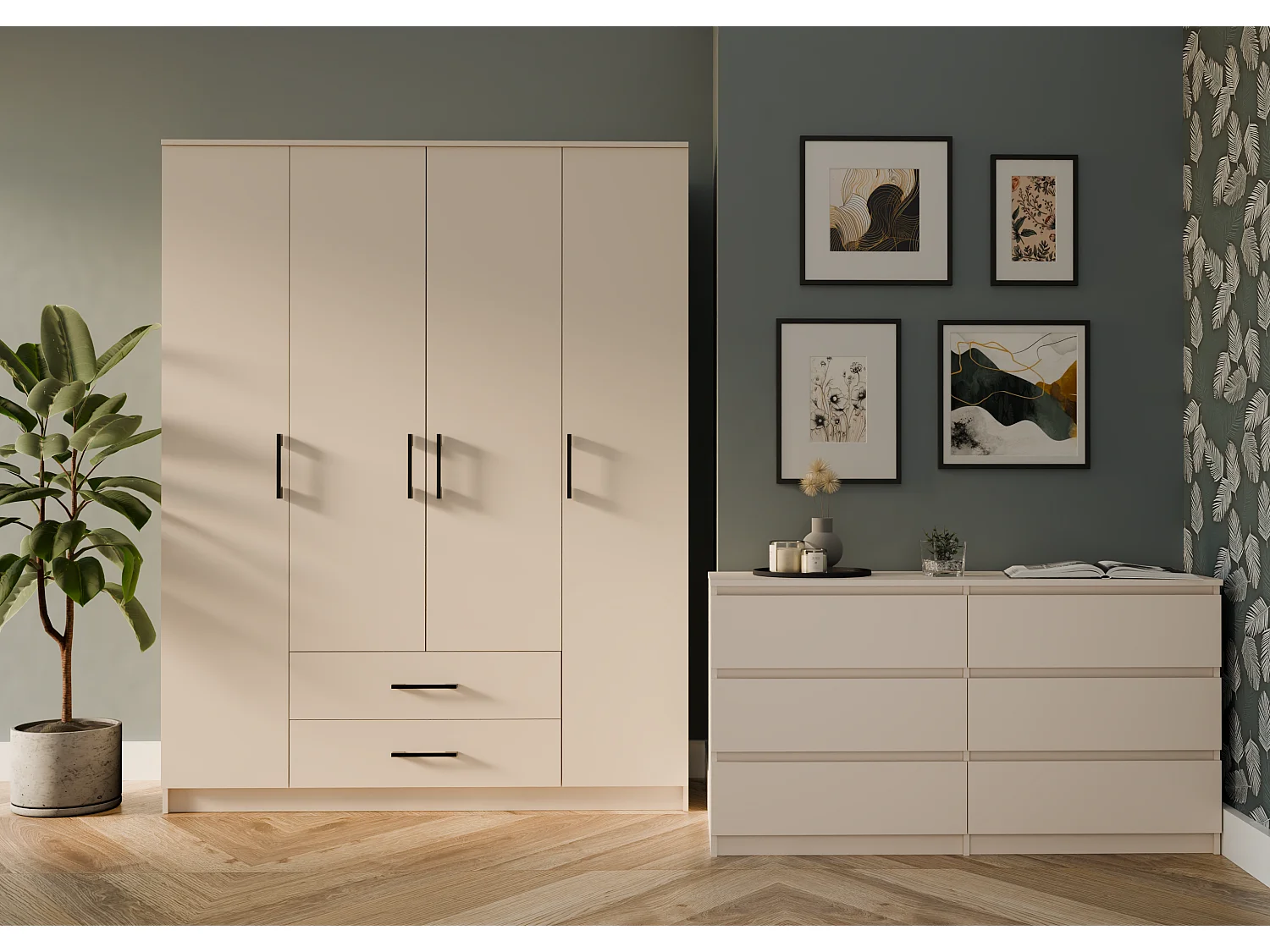 Szafa Romana 160 | Kaszmir | 160x52x205 cm | 2 Drzwi 2 Szuflady