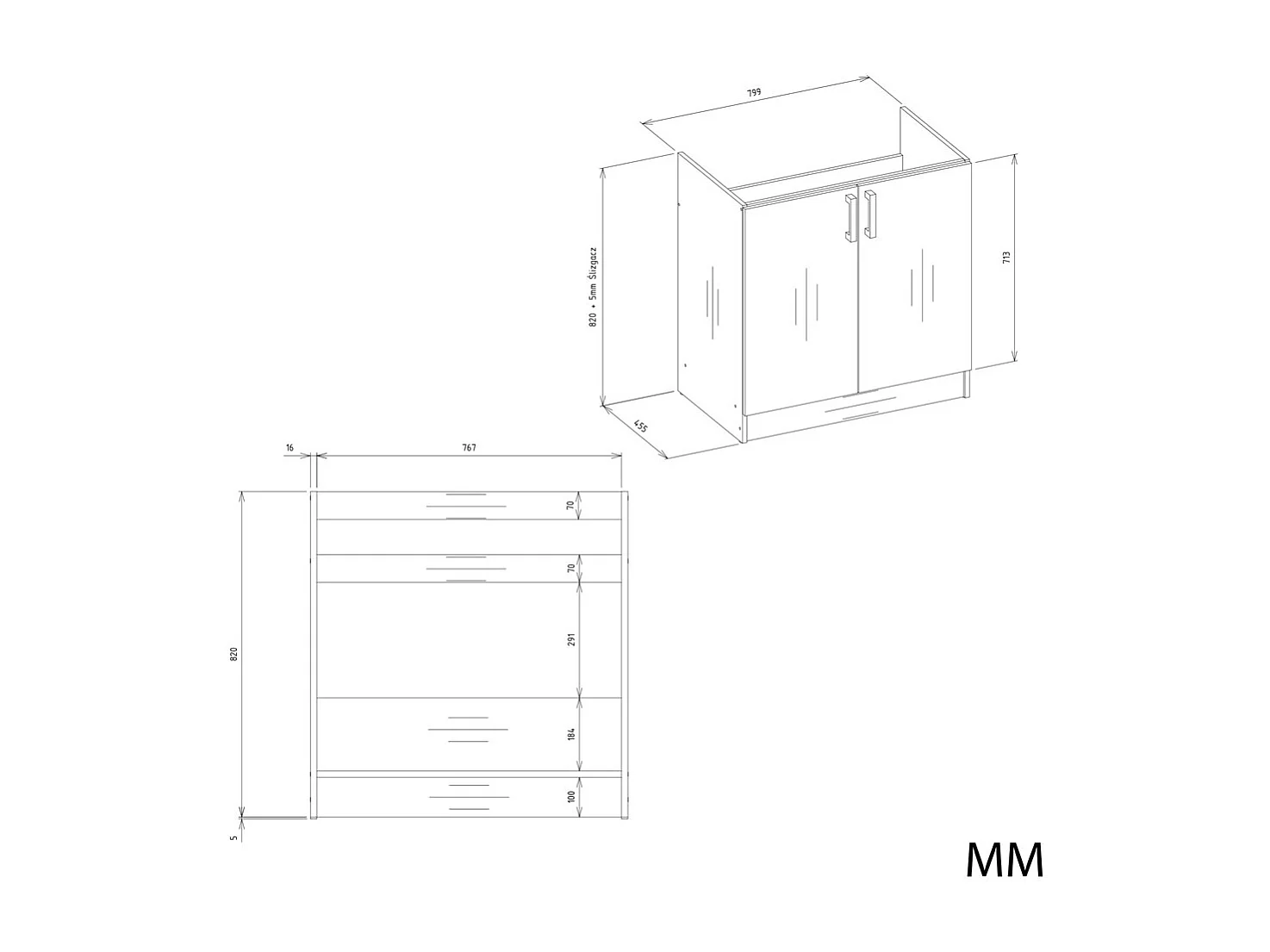 KATIA - meuble bas de cuisine chêne artisan - 80×82×45,5 cm