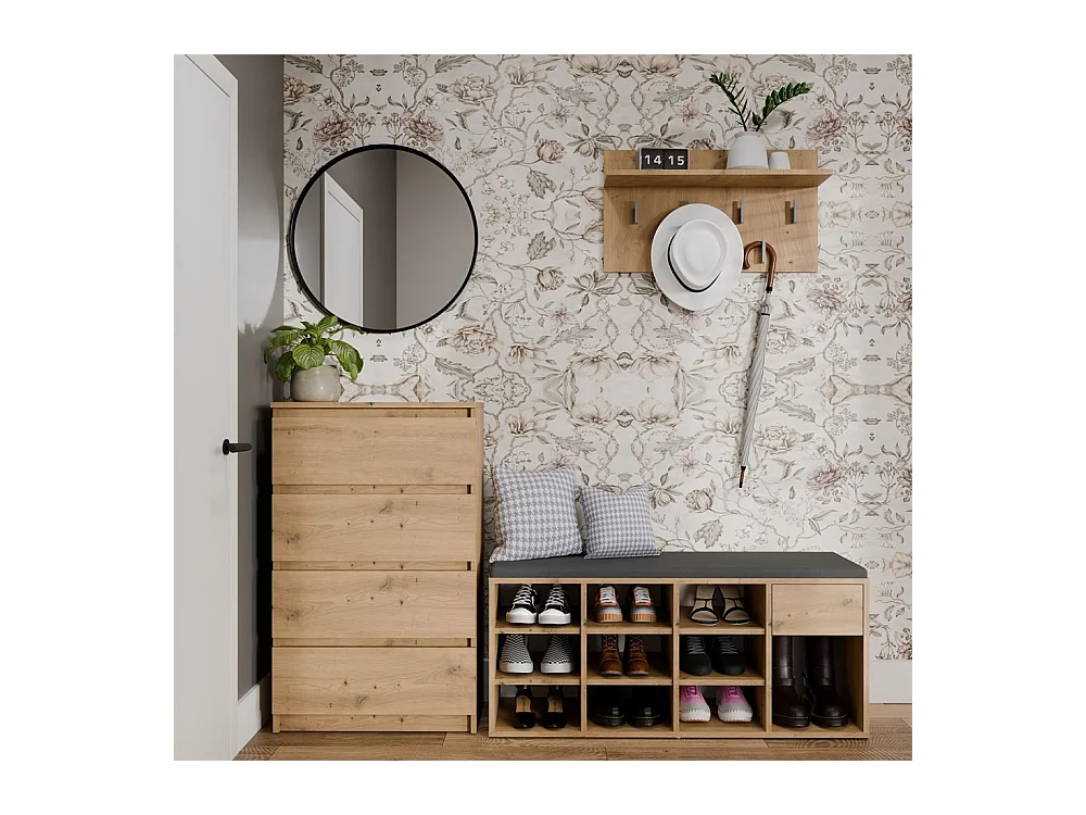 TALLIN Szafka na buty z siedziskiem i szufladą | 110x35x49 cm | Dąb Artisan |Przedpokój, Siedzisko