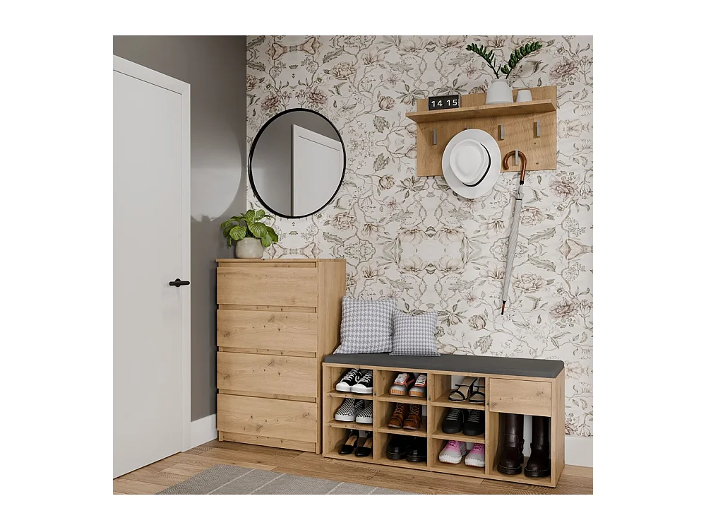 TALLIN Szafka na buty z siedziskiem i szufladą | 110x35x49 cm | Dąb Artisan |Przedpokój, Siedzisko