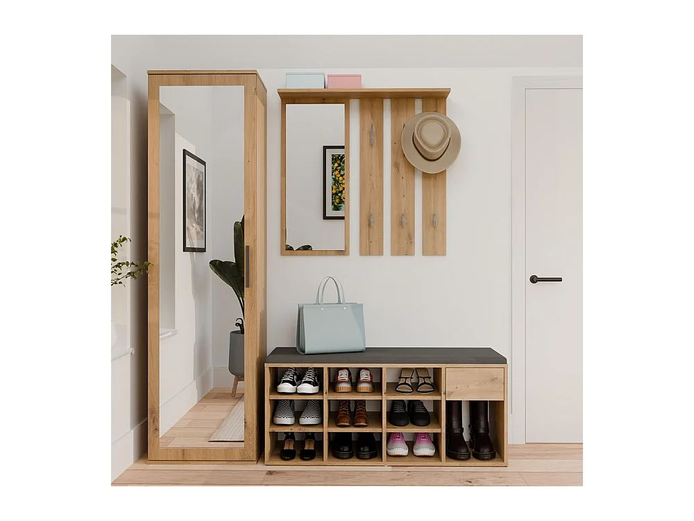 TALLIN Szafka na buty z siedziskiem i szufladą | 110x35x49 cm | Dąb Artisan |Przedpokój, Siedzisko