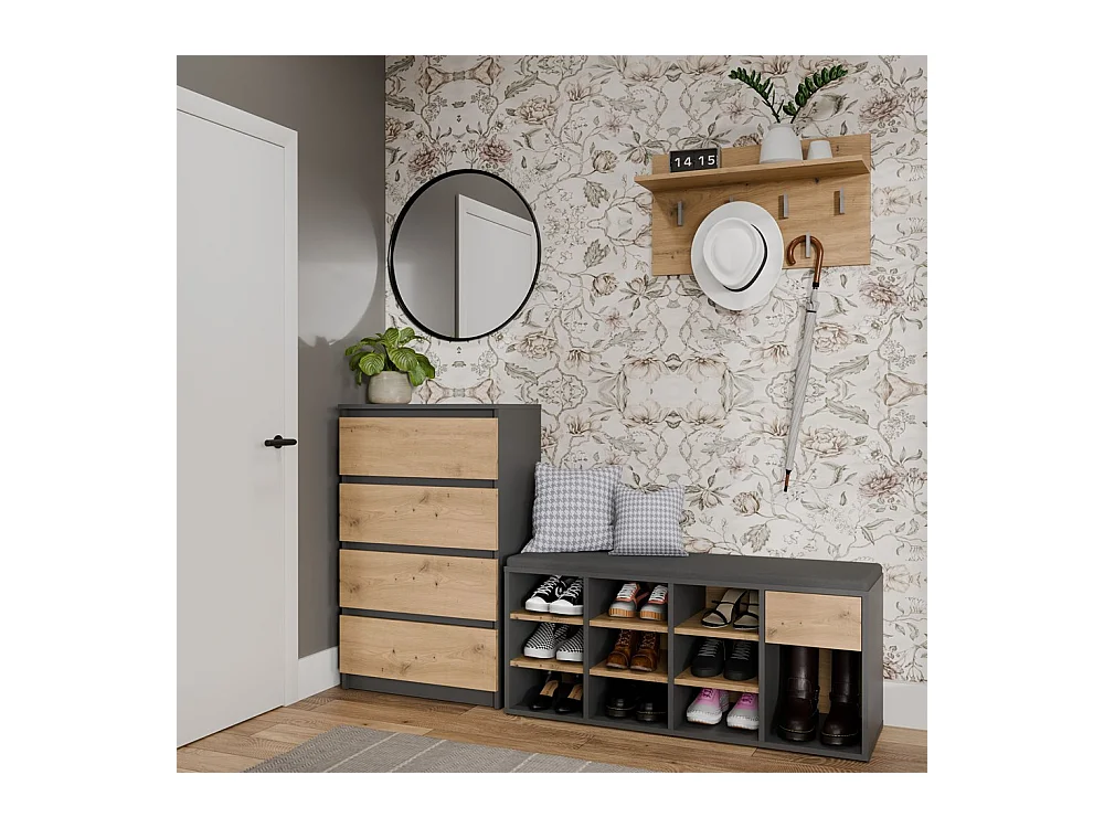 TALLIN - mobile porta scarpe aperto antracite e rovere artigianale per ingresso - 110×49×35 cm