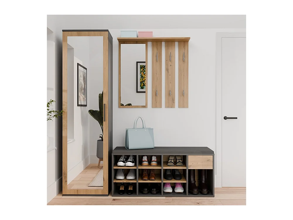 TALLIN - mobile porta scarpe aperto antracite e rovere artigianale per ingresso - 110×49×35 cm