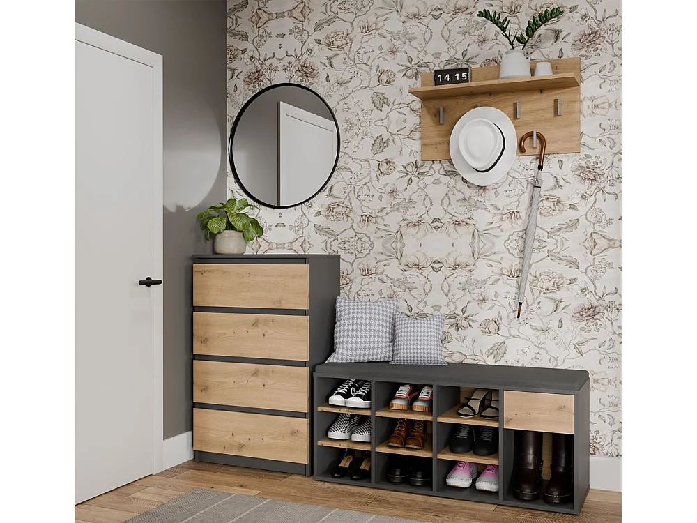 TALLIN Szafka na buty z siedziskiem | 110x35x49 cm | Antracyt/Dąb Artisan | Przedpokój, Siedzisko