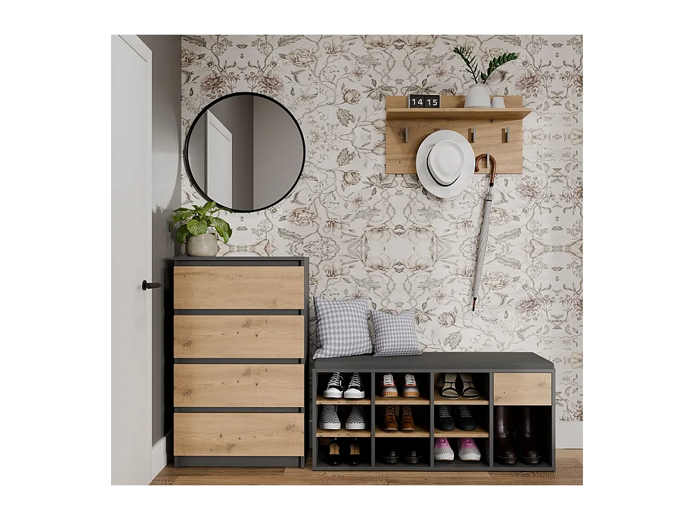 TALLIN Szafka na buty z siedziskiem | 110x35x49 cm | Antracyt/Dąb Artisan | Przedpokój, Siedzisko