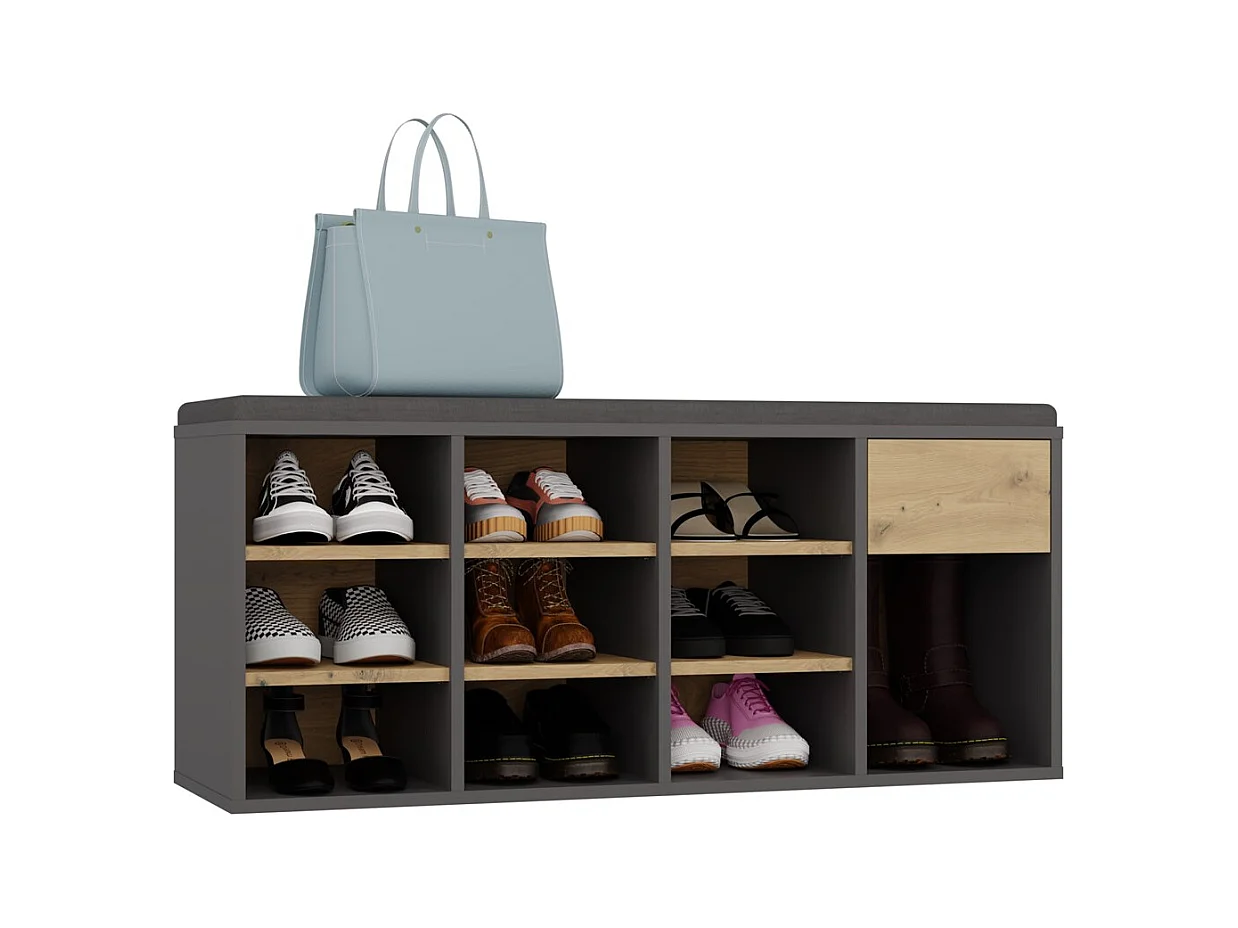 TALLIN - meuble à chaussures ouvert anthracite et chêne artisan pour entrée - 110×49×35 cm