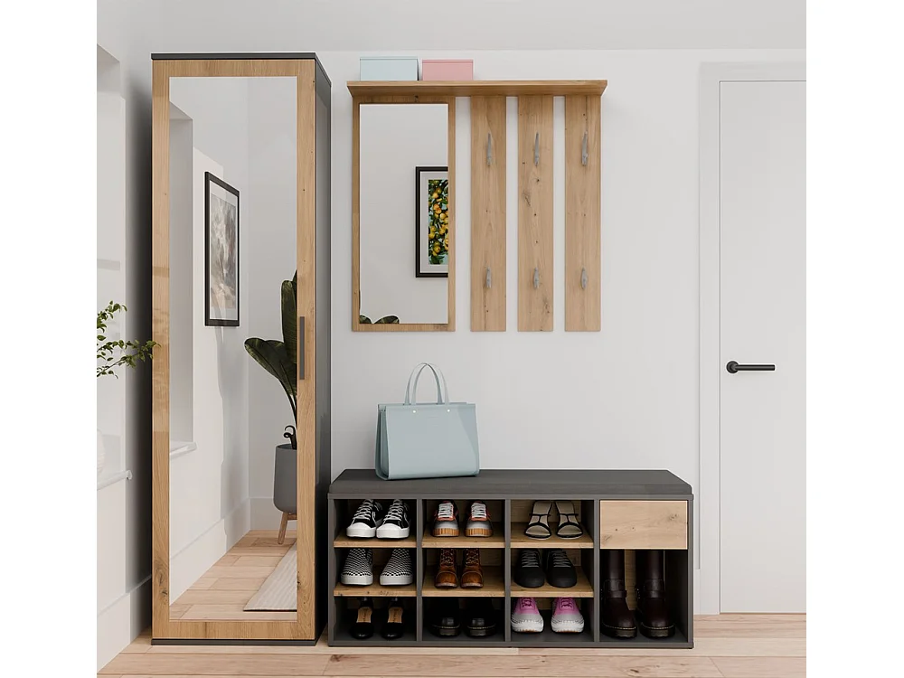 TALLIN - mobile porta scarpe aperto antracite e rovere artigianale per ingresso - 110×49×35 cm