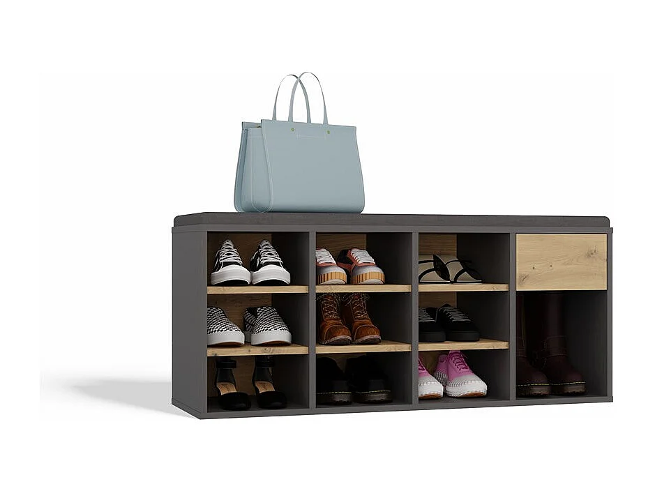TALLIN - mobile porta scarpe aperto antracite e rovere artigianale per ingresso - 110×49×35 cm