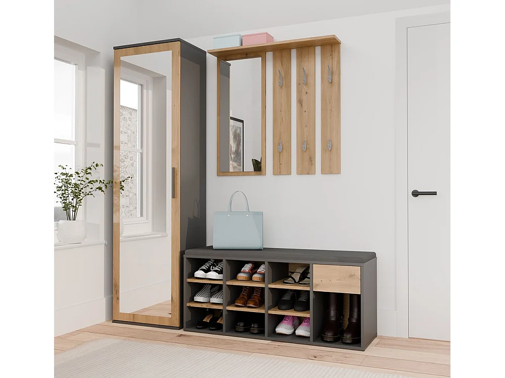 TALLIN – Schuhschrank – 35x110x49 cm – Anthrazit / Eiche Artisan – Für den Flur