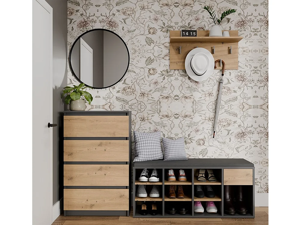 TALLIN – Schuhschrank – 35x110x49 cm – Anthrazit / Eiche Artisan – Für den Flur