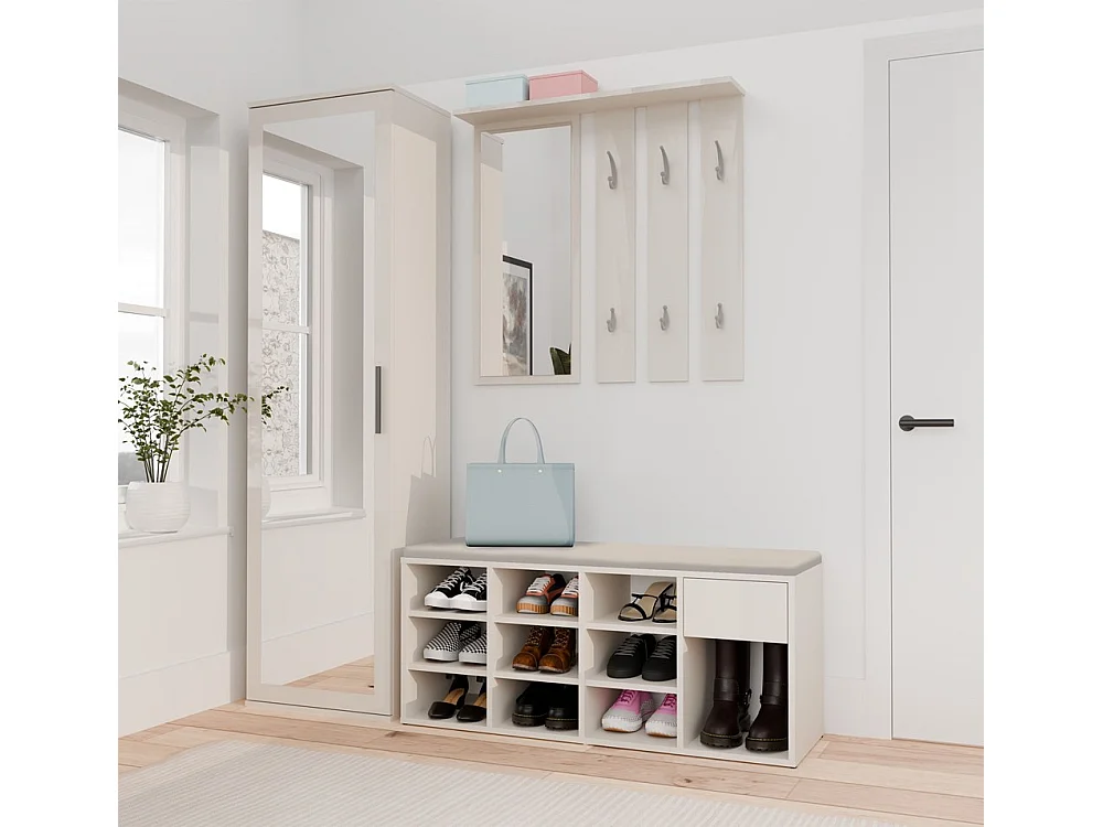 TALLIN Szafka na buty z siedziskiem i szufladą | 110x35x49 cm | Kaszmir  |Przedpokój, Siedzisko