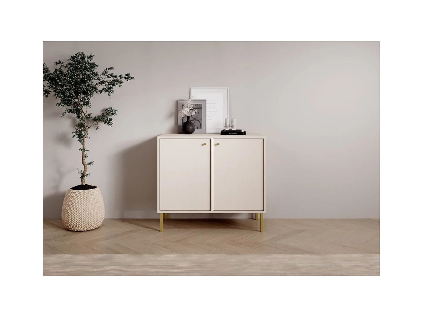 Buffet Tuli / portes tournantes / tiroirs / plateau de meuble /Beige