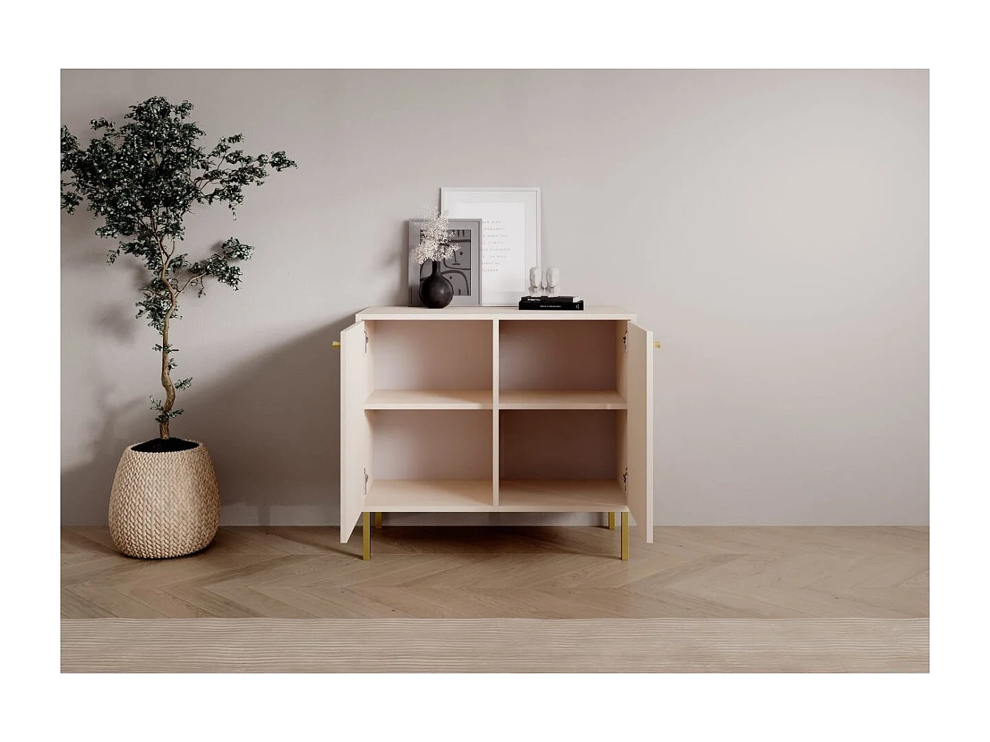 Credenza Tuli /ante girevoli/cassetti/piano del mobile/Beige