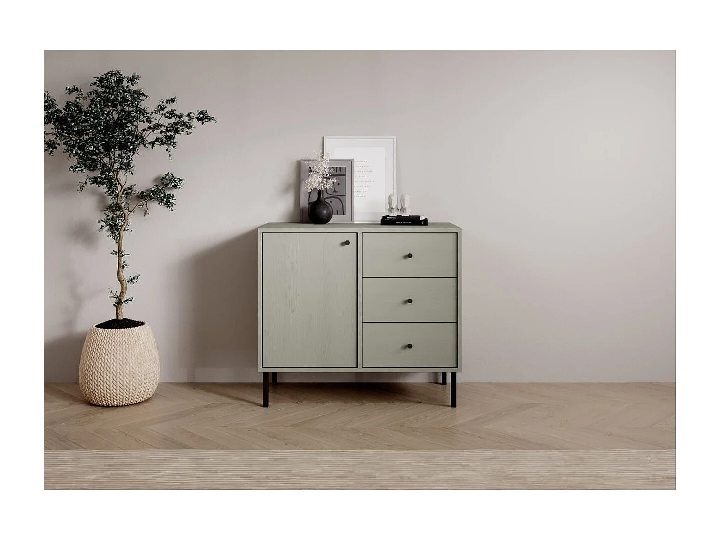 Sideboard Tuli Duo/Drehtüren/Schubladen/Möbelplatte/Grün