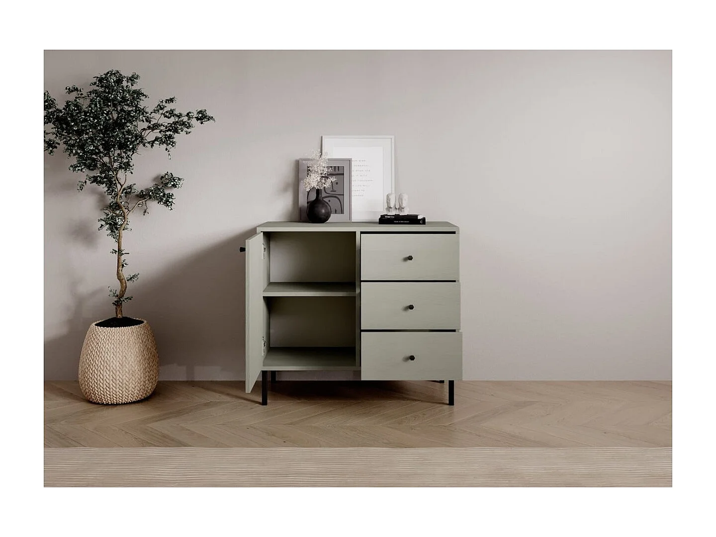 Sideboard Tuli Duo/Drehtüren/Schubladen/Möbelplatte/Grün