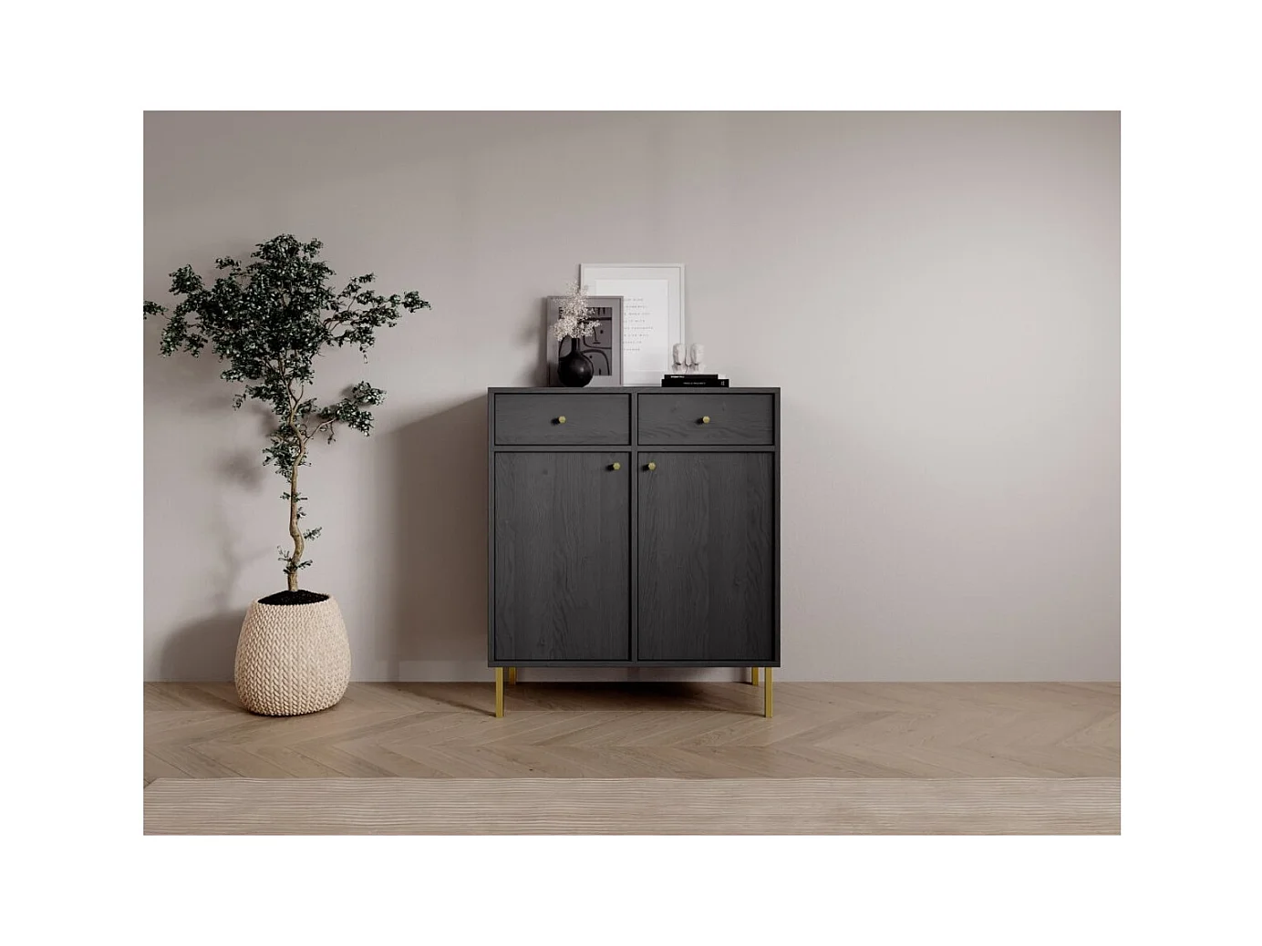 Buffet Tuli Lux/portes tournantes/tiroirs/plateau de meuble/Noir