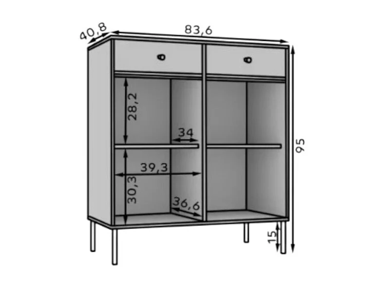 Sideboard Tuli Lux/Drehtüren/Schubladen/Möbelplatte/Schwarz