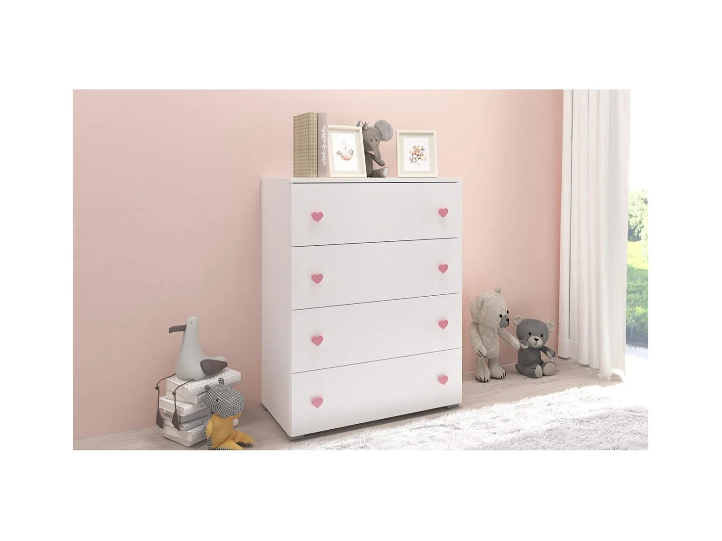 Sideboard Liva/Schubladen/Möbelplatte/Weiss&Pink