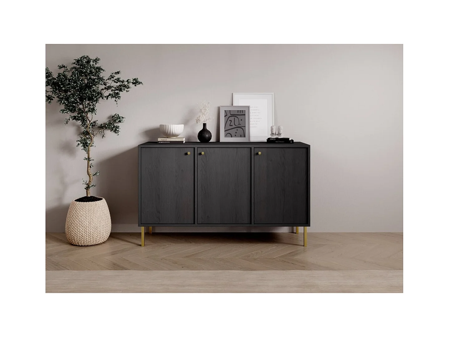 Credenza Tuli Store/porte girevoli/piano del mobile/Nero