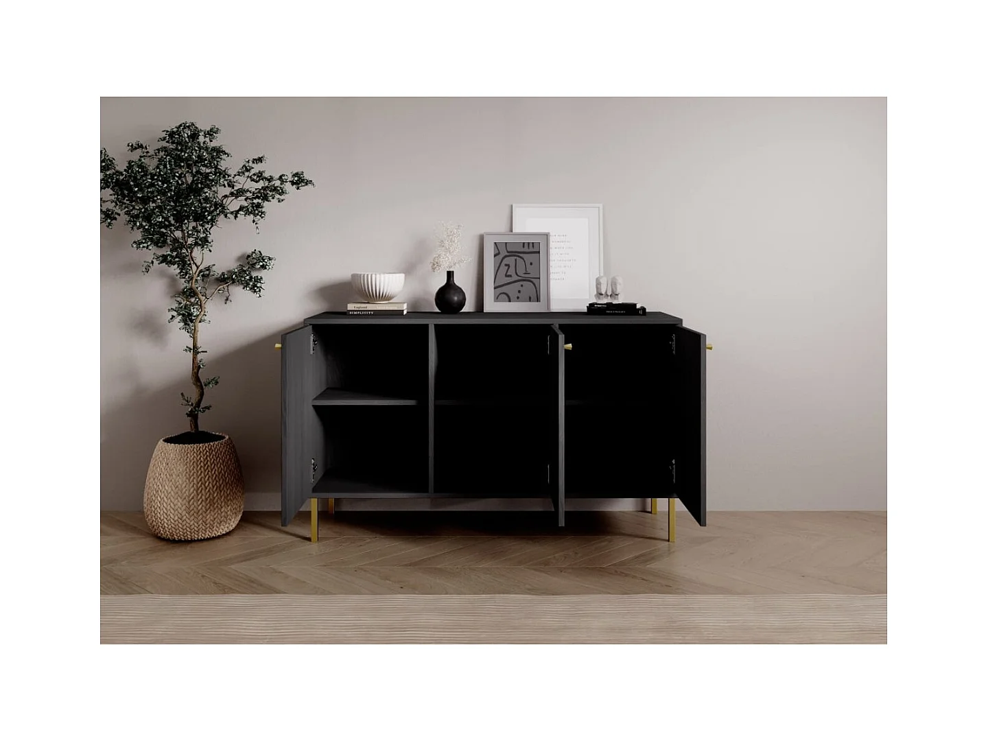 Credenza Tuli Store/porte girevoli/piano del mobile/Nero