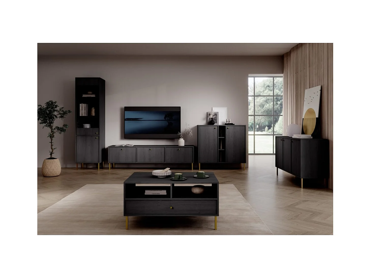 Credenza Tuli Store/porte girevoli/piano del mobile/Nero