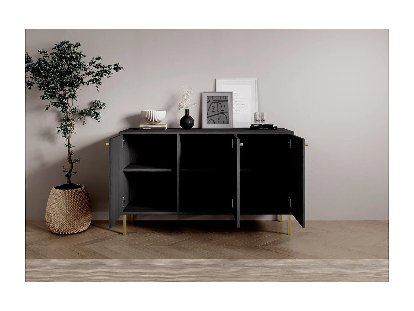Sideboard Tuli Store/Drehtüren/Möbelplatte/Schwarz